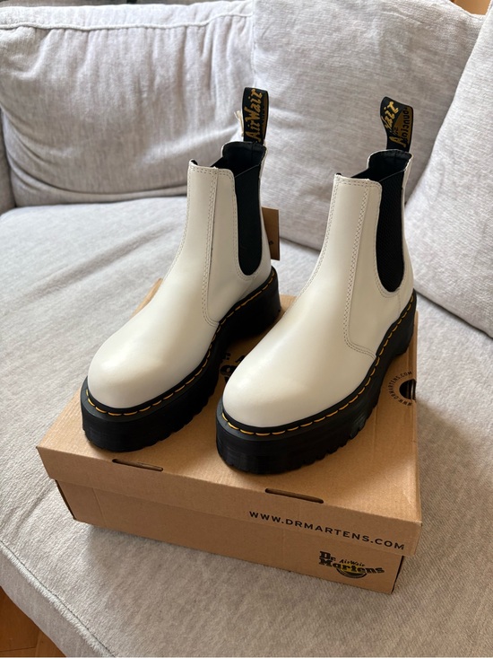 Dr. Martens Shoes - Dr. Martens White Platform Lace-Up Chelsea Boots with Black Sole